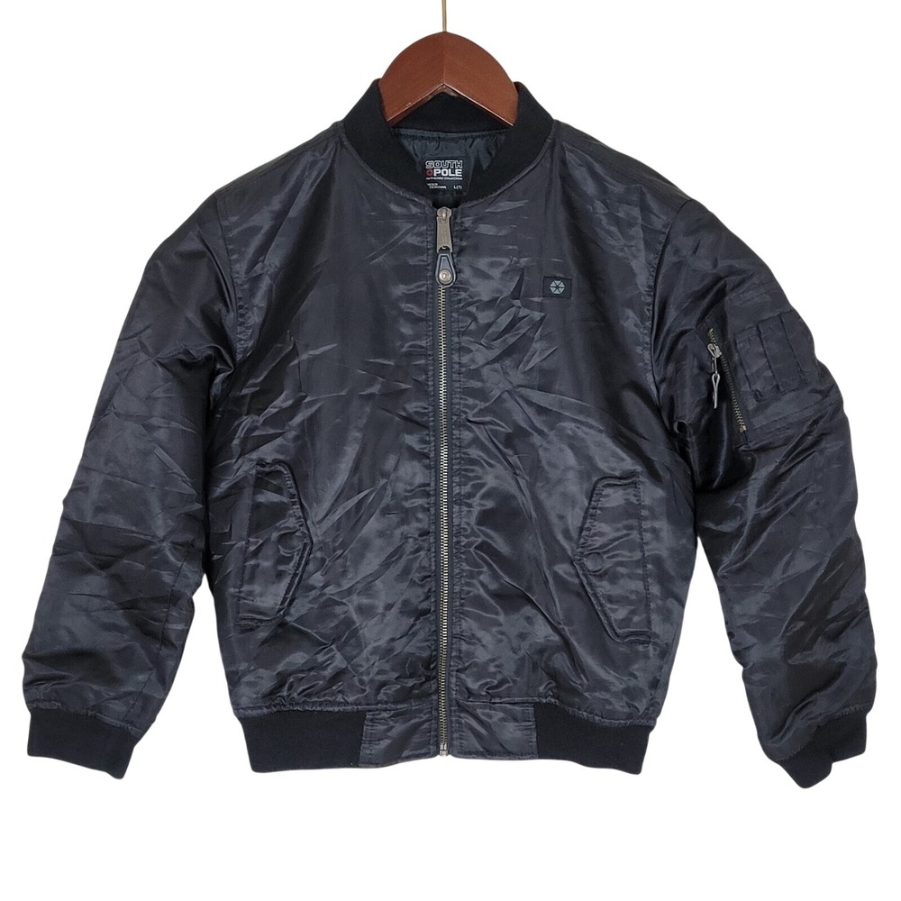 Southpole Bomber Jacket Youth Kids Size L(7) Black Full Zip Quilted Puffer
